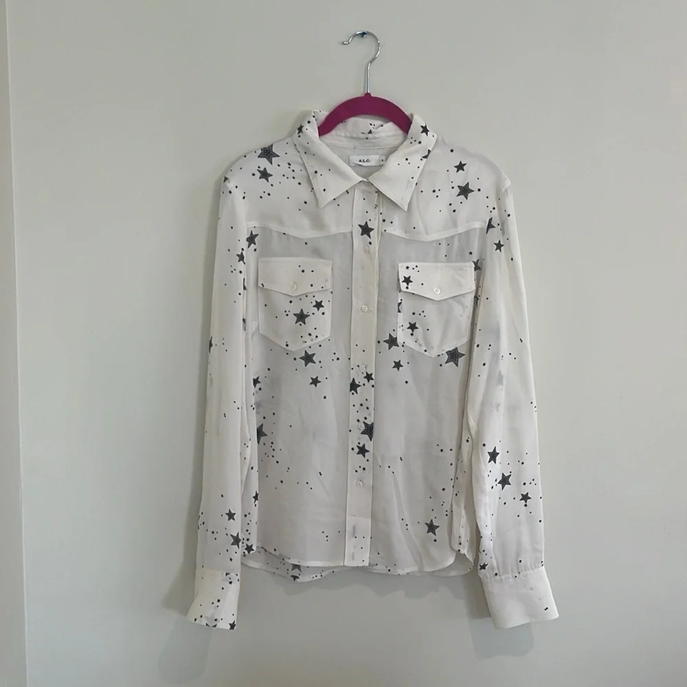 A.L.C “Arne” silk star print button down shirt 8 - Picture 2 of 4